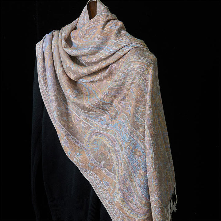 Buddha Stones Spring Cashew Flower Leaves Vines Geometric Pattern Tassel Soft Scarf Shawl