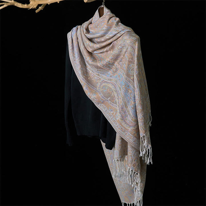 Buddha Stones Spring Cashew Flower Leaves Vines Geometric Pattern Tassel Soft Scarf Shawl