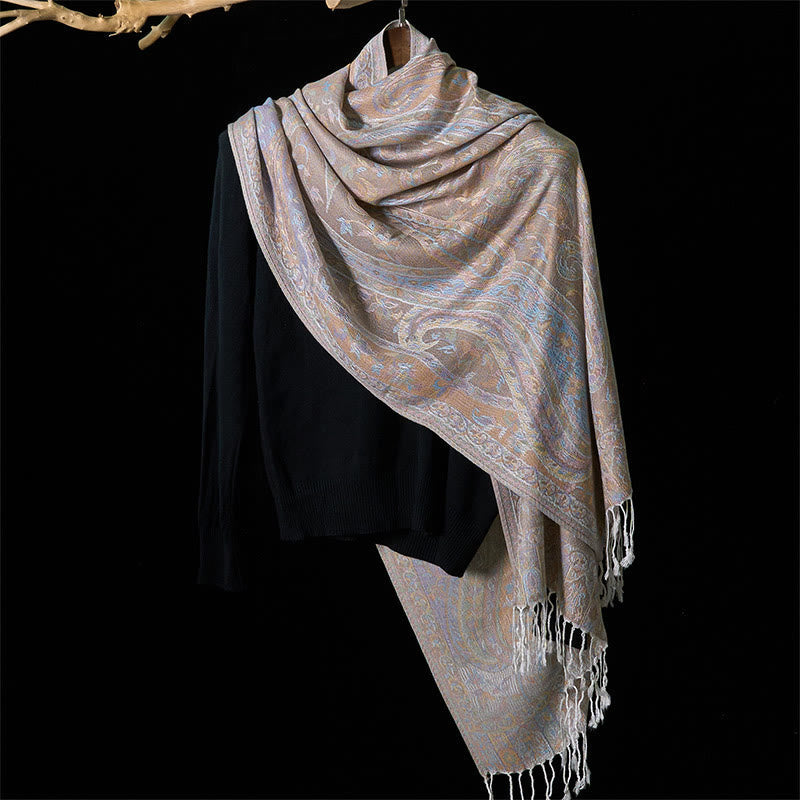 Buddha Stones Spring Cashew Flower Leaves Vines Geometric Pattern Tassel Soft Scarf Shawl