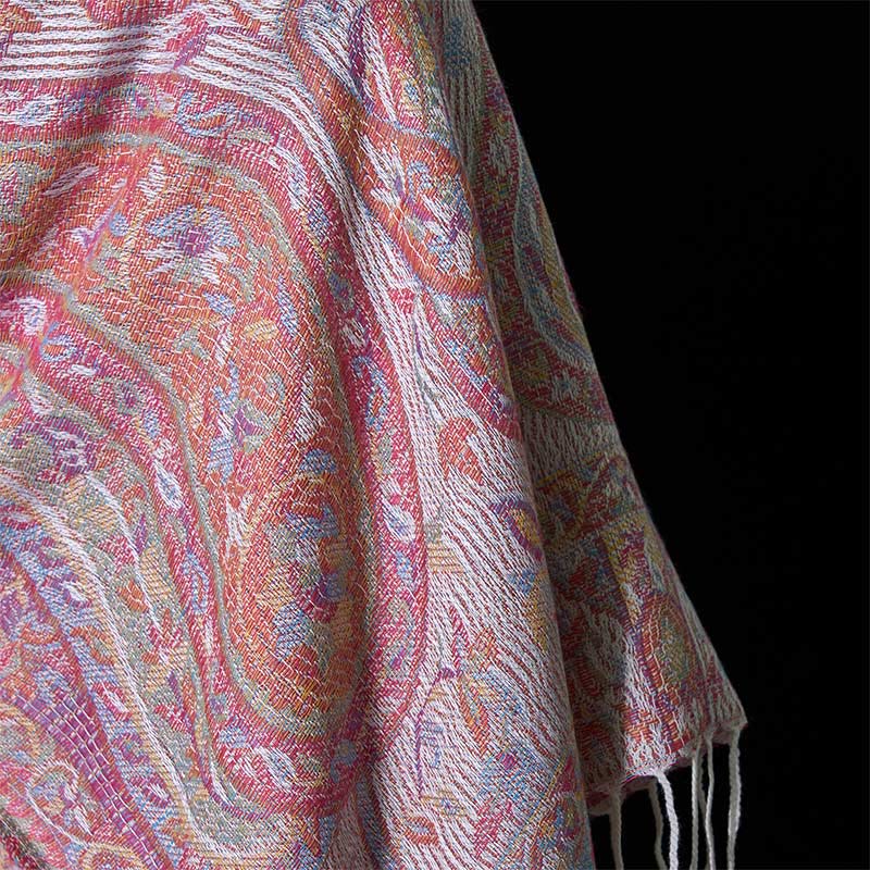 Buddha Stones Spring Cashew Flower Leaves Vines Geometric Pattern Tassel Soft Scarf Shawl