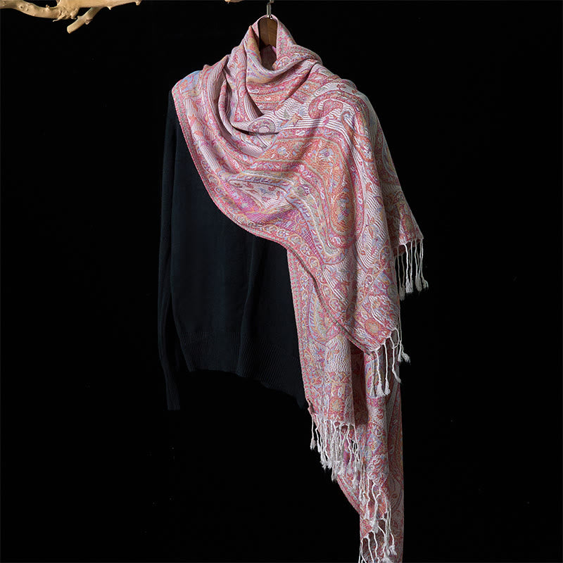 Buddha Stones Spring Cashew Flower Leaves Vines Geometric Pattern Tassel Soft Scarf Shawl