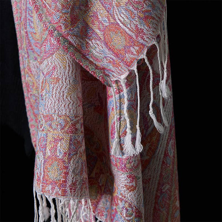 Buddha Stones Spring Cashew Flower Leaves Vines Geometric Pattern Tassel Soft Scarf Shawl