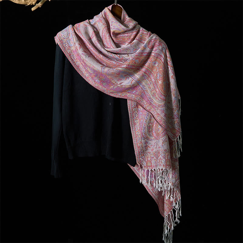 Buddha Stones Spring Cashew Flower Leaves Vines Geometric Pattern Tassel Soft Scarf Shawl
