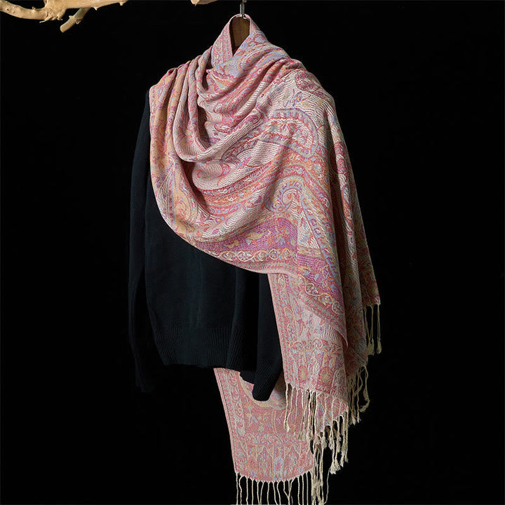 Buddha Stones Spring Cashew Flower Leaves Vines Geometric Pattern Tassel Soft Scarf Shawl