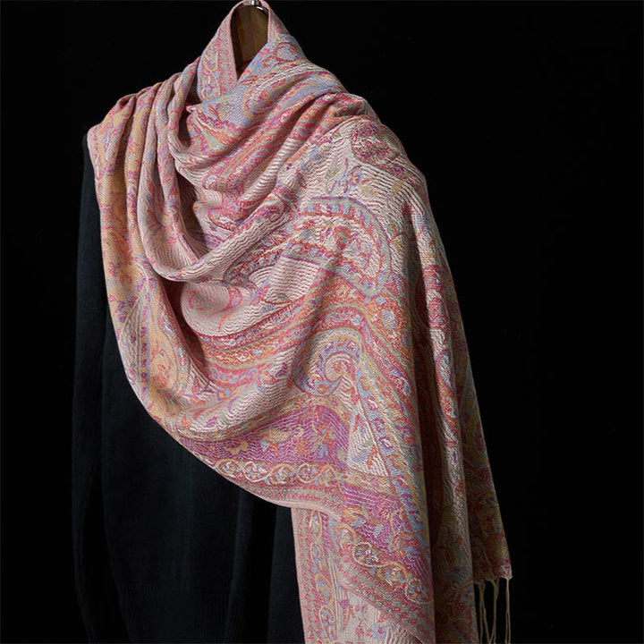 Buddha Stones Spring Cashew Flower Leaves Vines Geometric Pattern Tassel Soft Scarf Shawl