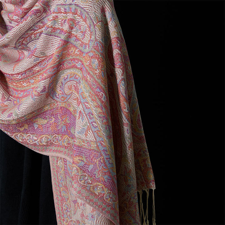 Buddha Stones Spring Cashew Flower Leaves Vines Geometric Pattern Tassel Soft Scarf Shawl