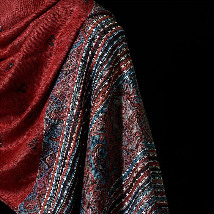 Buddha Stones Spring Cashew Flower Stripe Geometric Pattern Tassel Soft Scarf Shawl
