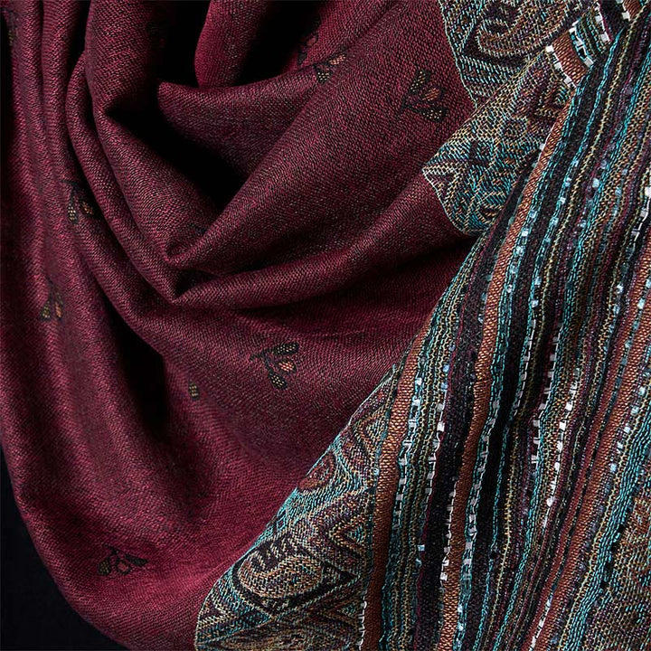 Buddha Stones Spring Cashew Flower Stripe Geometric Pattern Tassel Soft Scarf Shawl
