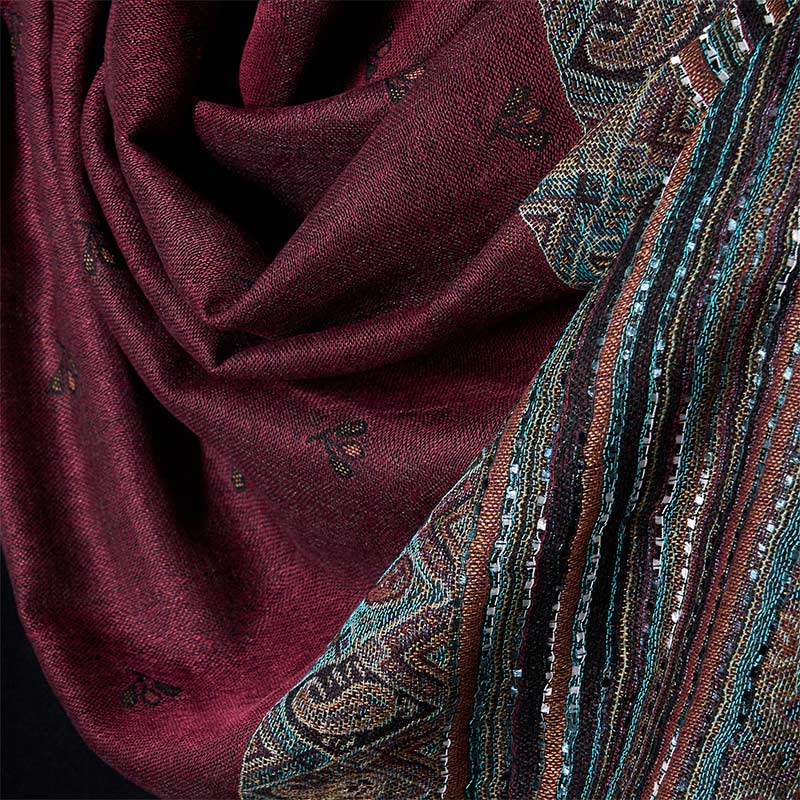 Buddha Stones Spring Cashew Flower Stripe Geometric Pattern Tassel Soft Scarf Shawl