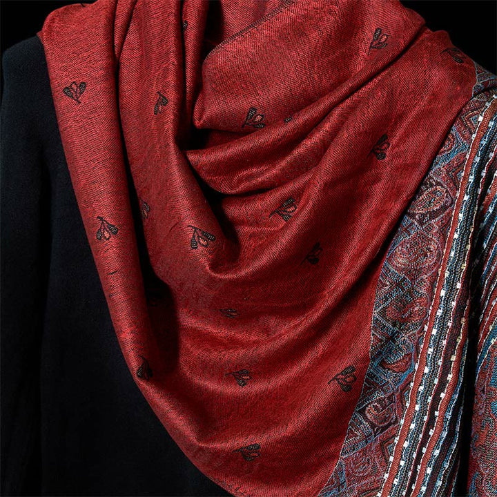 Buddha Stones Spring Cashew Flower Stripe Geometric Pattern Tassel Soft Scarf Shawl