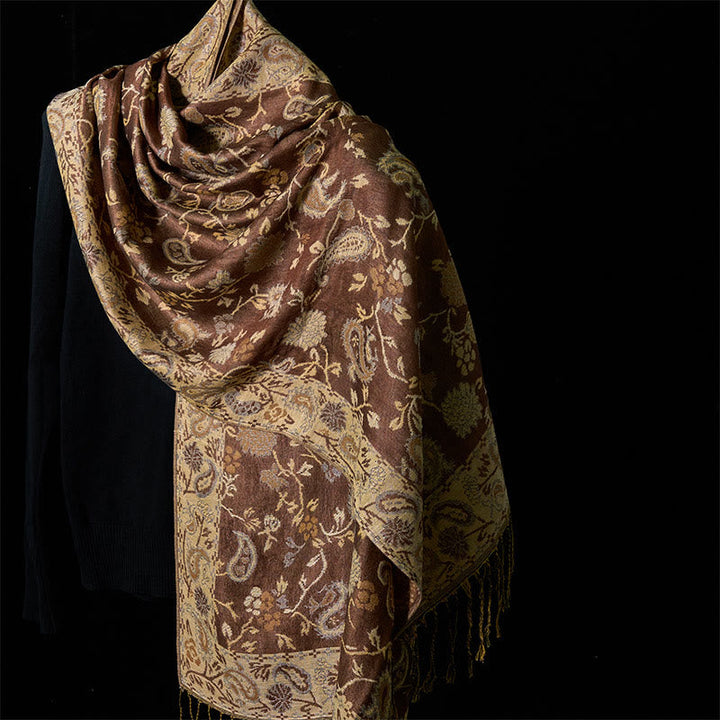 Buddha Stones Spring Cashew Flower Floral Pattern Tassel Soft Scarf Shawl