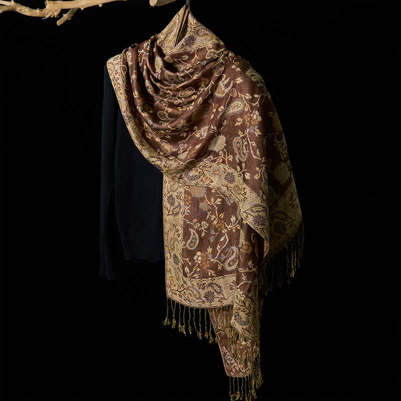 Buddha Stones Spring Cashew Flower Floral Pattern Tassel Soft Scarf Shawl