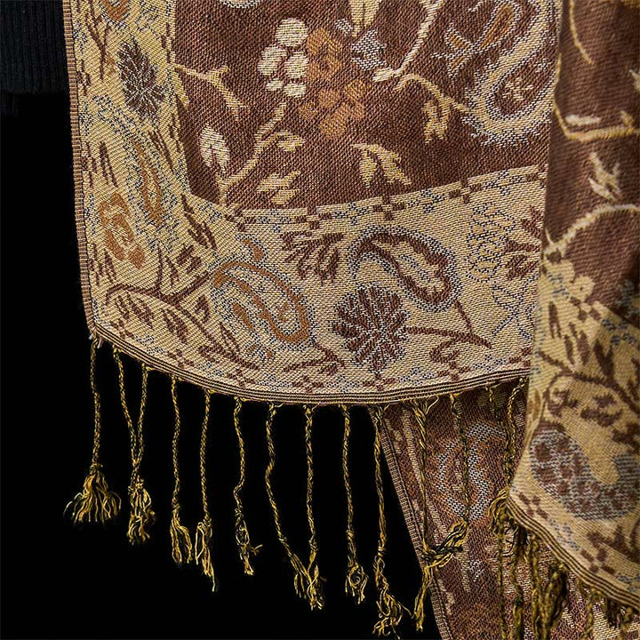 Buddha Stones Spring Cashew Flower Floral Pattern Tassel Soft Scarf Shawl