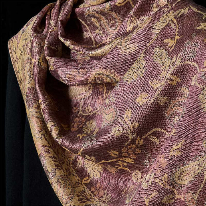 Buddha Stones Spring Pale Purple Cashew Flower Vine Pattern Tassel Soft Scarf Shawl