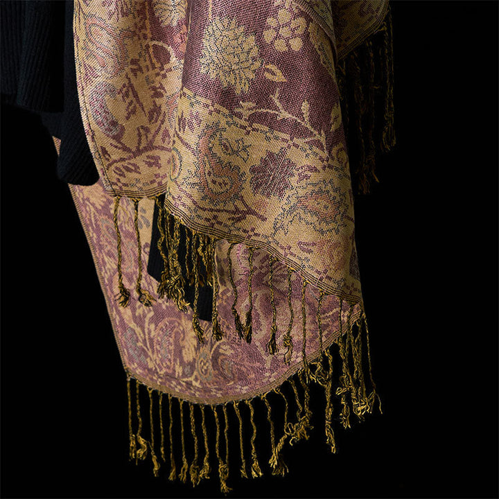 Buddha Stones Spring Pale Purple Cashew Flower Vine Pattern Tassel Soft Scarf Shawl