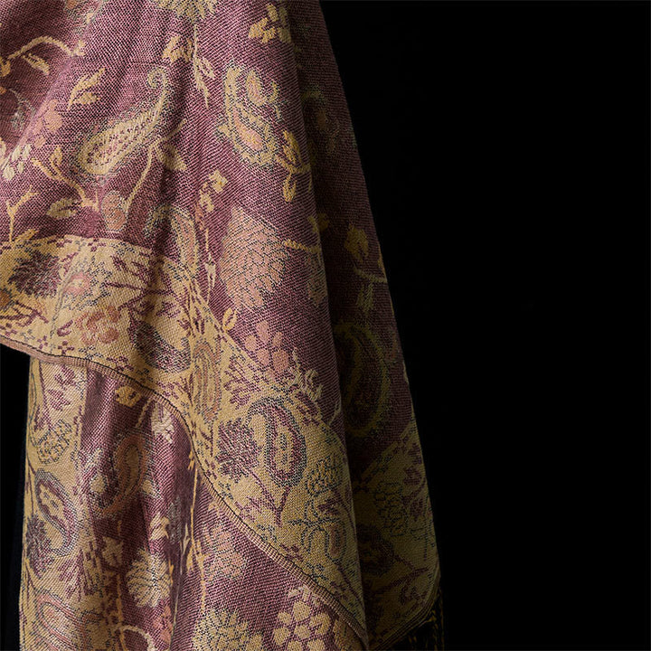 Buddha Stones Spring Pale Purple Cashew Flower Vine Pattern Tassel Soft Scarf Shawl