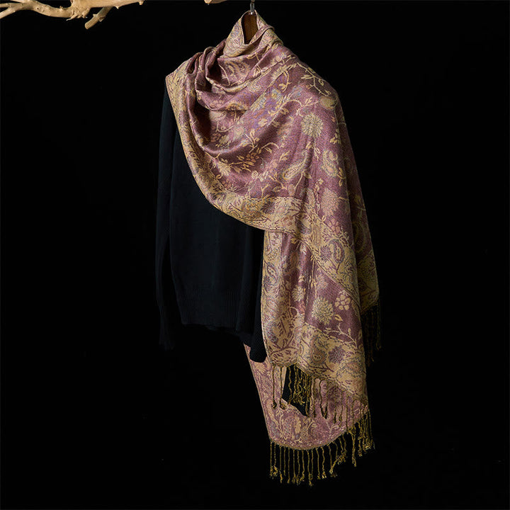 Buddha Stones Spring Pale Purple Cashew Flower Vine Pattern Tassel Soft Scarf Shawl