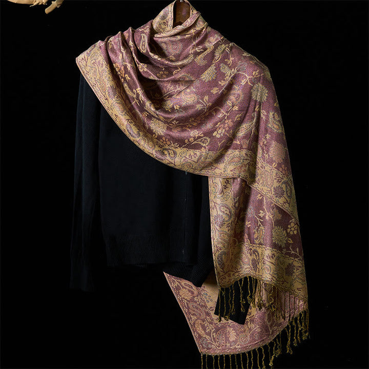 Buddha Stones Spring Pale Purple Cashew Flower Vine Pattern Tassel Soft Scarf Shawl