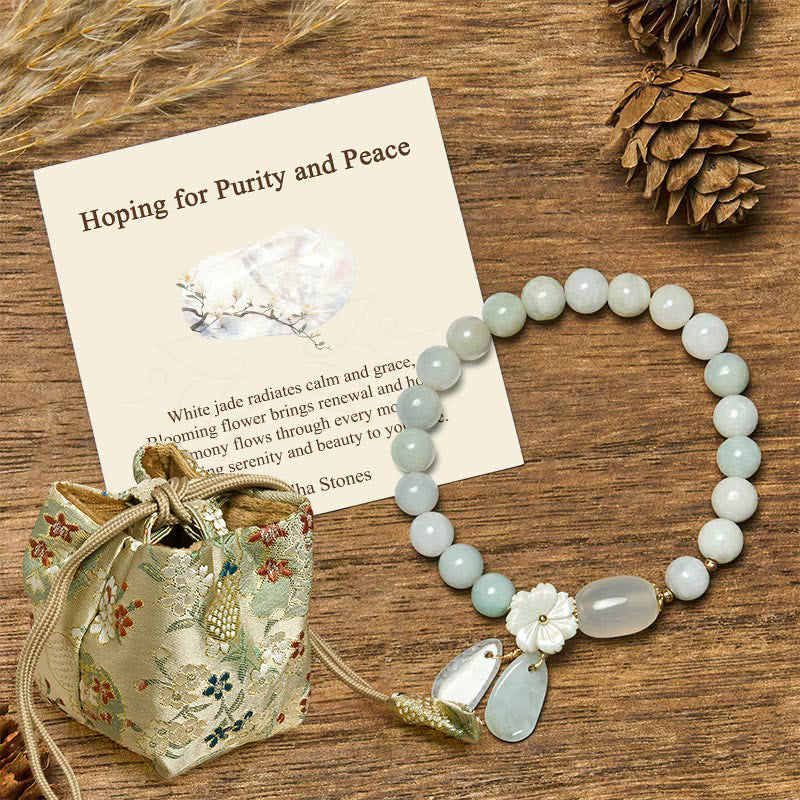 BWOOOH "Hoping for Purity and Peace"Natural White Jade Br