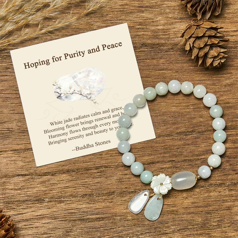 BWOOOH "Hoping for Purity and Peace"Natural White Jade Br