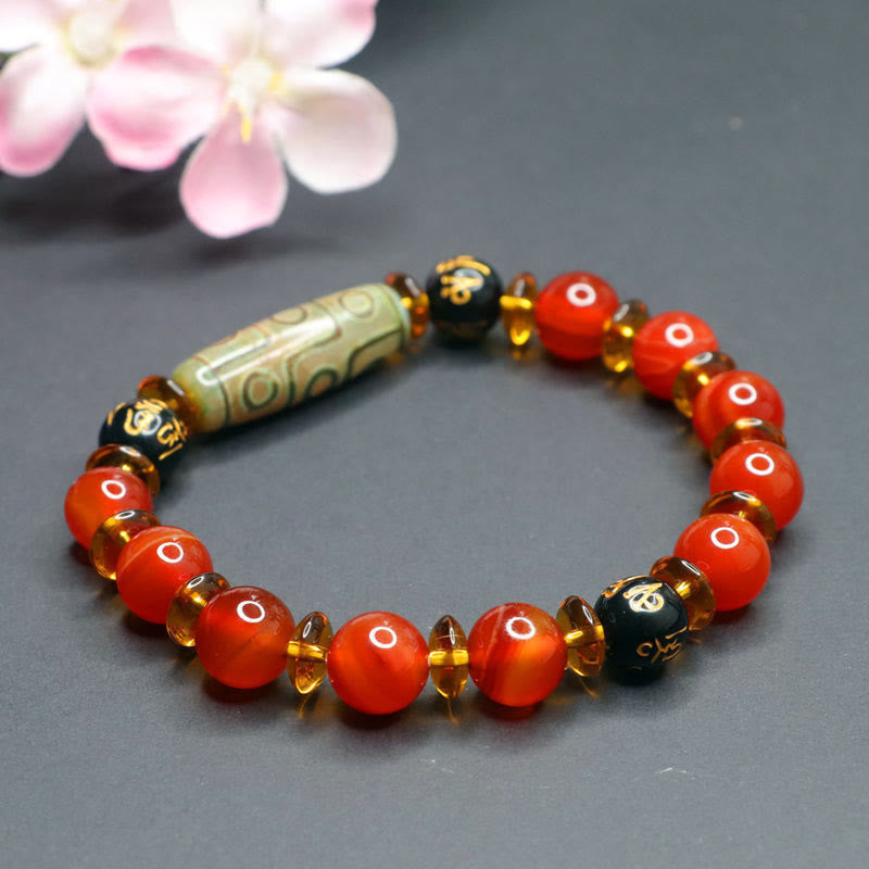 BWOOOH Red Agate Nine-eye Dzi Bead Six True Words Calm Br