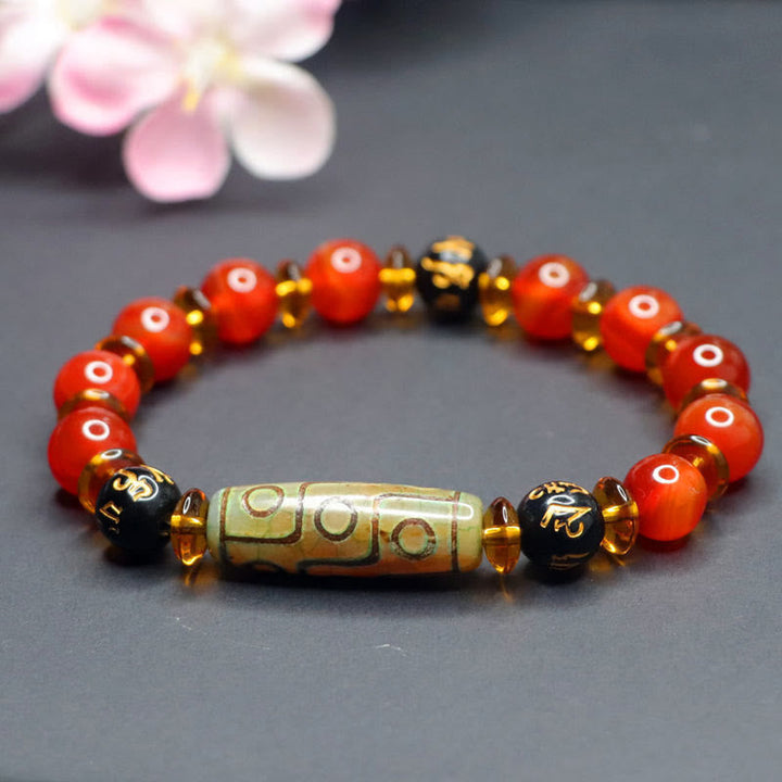 BWOOOH Red Agate Nine-eye Dzi Bead Six True Words Calm Br