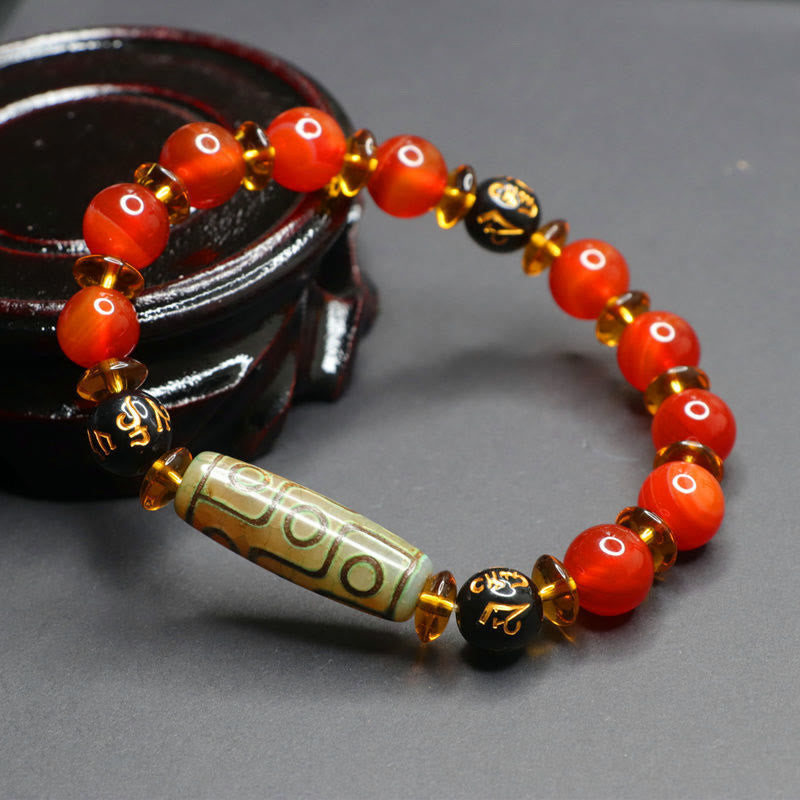 BWOOOH Red Agate Nine-eye Dzi Bead Six True Words Calm Br