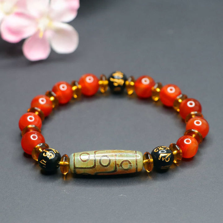 BWOOOH Red Agate Nine-eye Dzi Bead Six True Words Calm Br