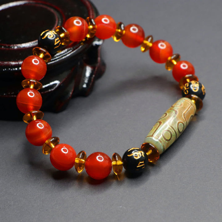 BWOOOH Red Agate Nine-eye Dzi Bead Six True Words Calm Br