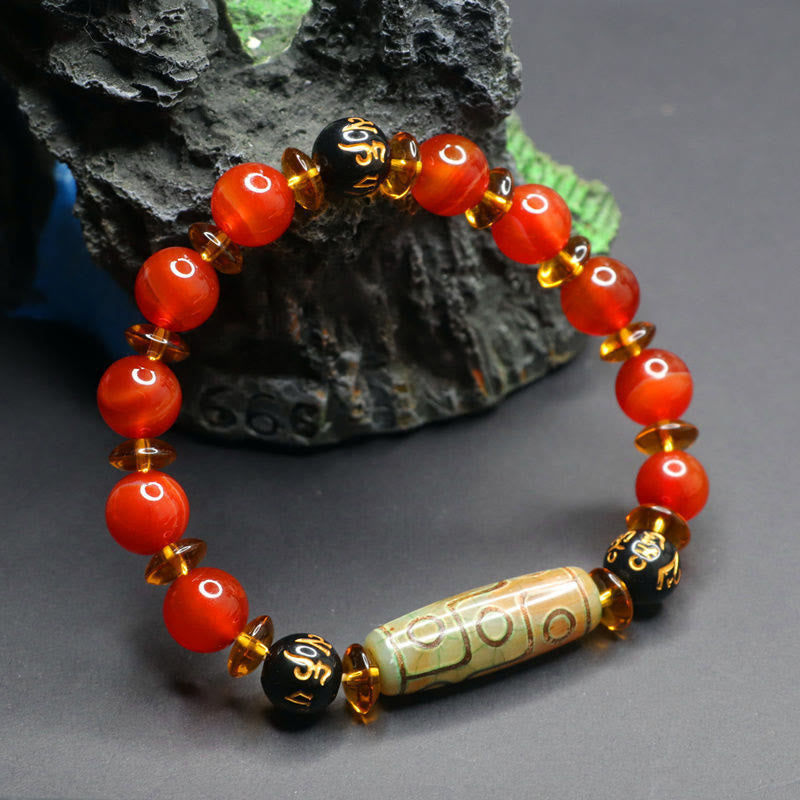 BWOOOH Red Agate Nine-eye Dzi Bead Six True Words Calm Br