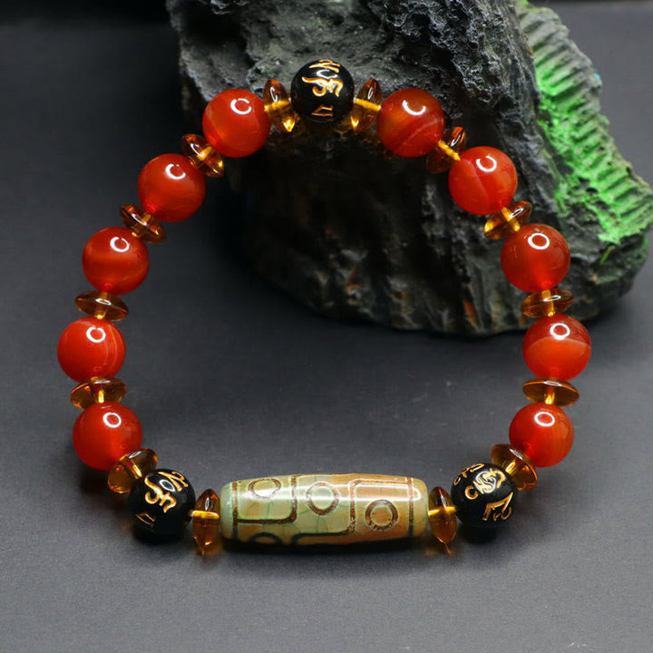 BWOOOH Red Agate Nine-eye Dzi Bead Six True Words Calm Br