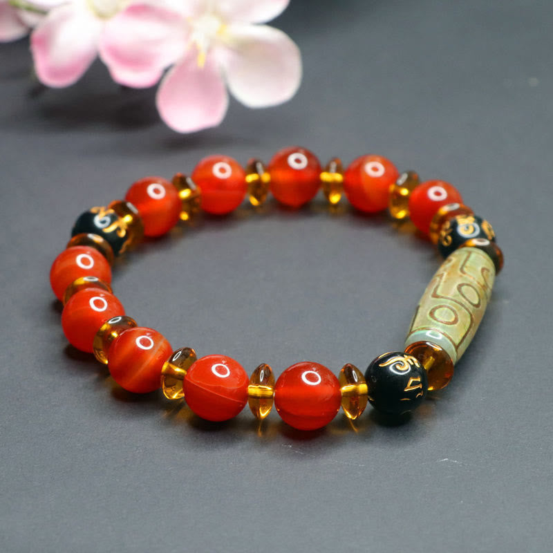 BWOOOH Red Agate Nine-eye Dzi Bead Six True Words Calm Br