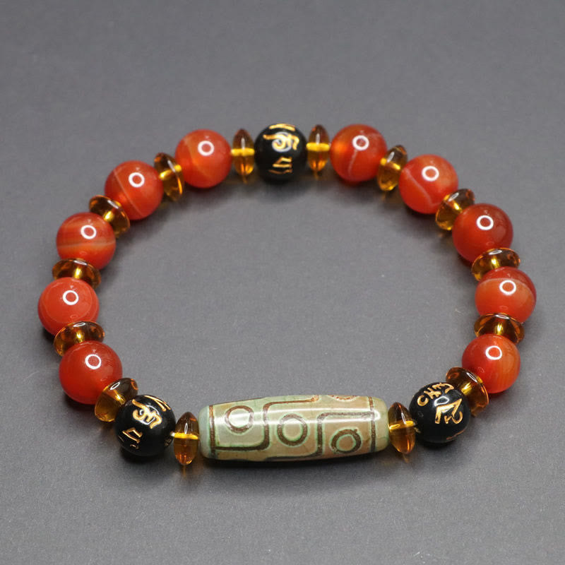 BWOOOH Red Agate Nine-eye Dzi Bead Six True Words Calm Br