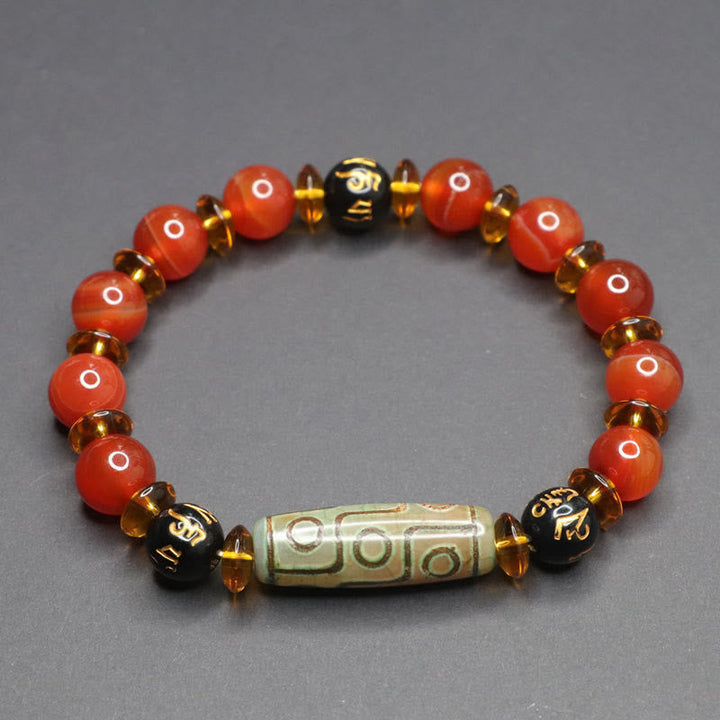 BWOOOH Red Agate Nine-eye Dzi Bead Six True Words Calm Br