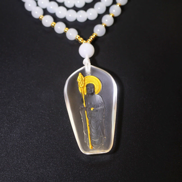 BWOOOH Tibetan Buddha Liuli Crystal Ksitigarbha Bodhisattva Serenity Necklace Pendant
