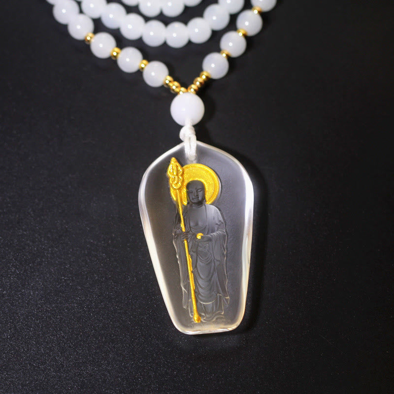 BWOOOH Tibetan Buddha Liuli Crystal Ksitigarbha Bodhisattva Serenity Necklace Pendant