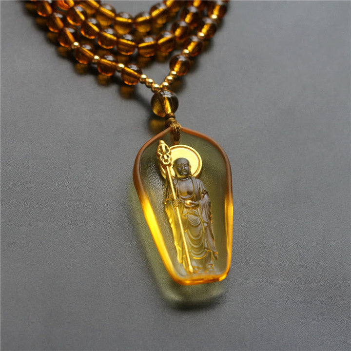 BWOOOH Tibetan Buddha Liuli Crystal Ksitigarbha Bodhisattva Serenity Necklace Pendant