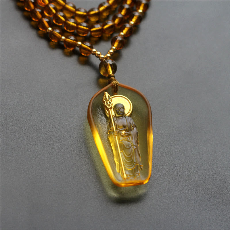 BWOOOH Tibetan Buddha Liuli Crystal Ksitigarbha Bodhisattva Serenity Necklace Pendant