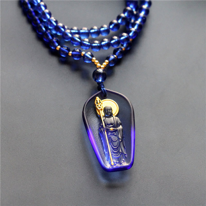 BWOOOH Tibetan Buddha Liuli Crystal Ksitigarbha Bodhisattva Serenity Necklace Pendant