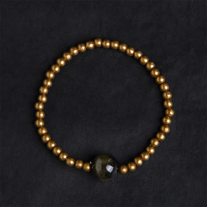 Buddha Stones Plated Copper Brass Gold Sheen Obsidian Protection Wealth Bracelet
