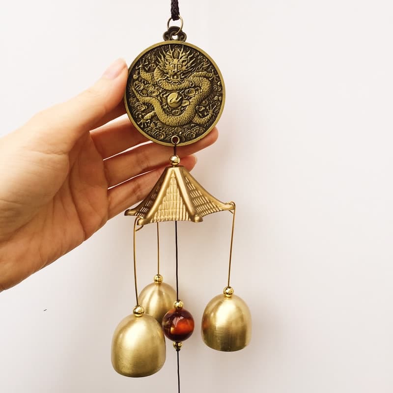 Buddha Stones Blessing Letter Elephant Bagua Auspicious Coin Wall Hanging Chime Bell Handmade Home Decoration