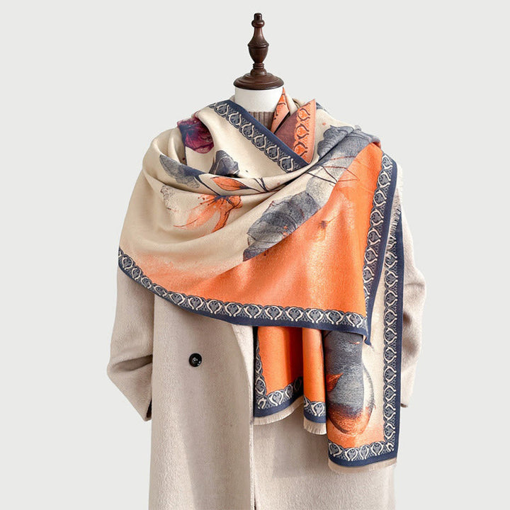Buddha Stones Winter Ink Painting Lotus Flowers Leaves Pattern Soft Scarf Shawl