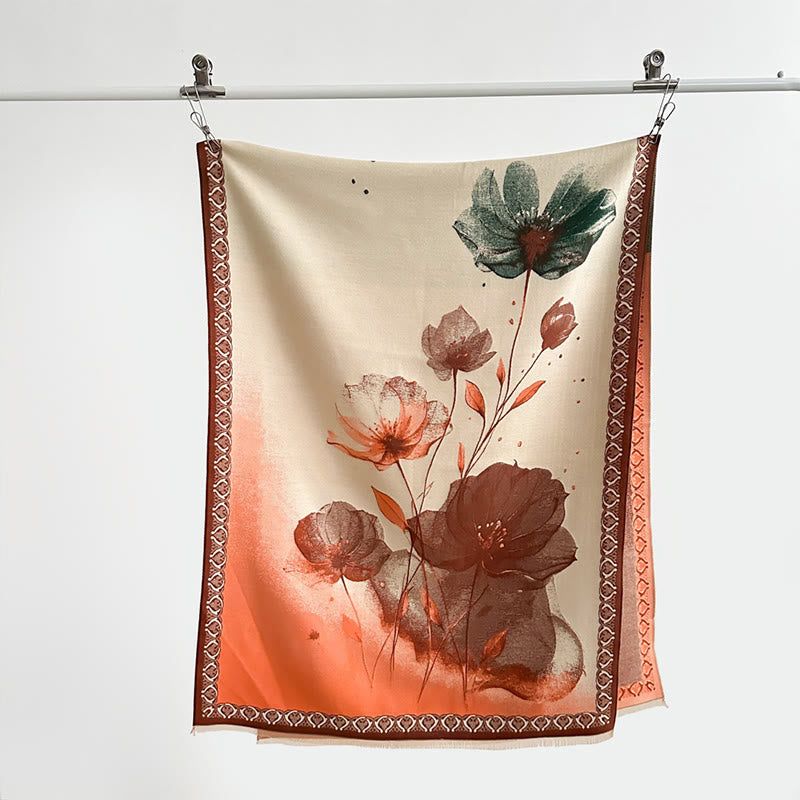 Buddha Stones Winter Ink Painting Lotus Flowers Leaves Pattern Soft Scarf Shawl