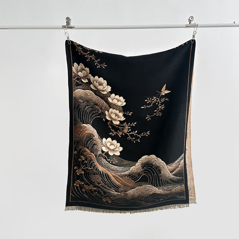 BWOOOH Fall Lotus Flowers Ocean Waves Pattern Soft Scarf 