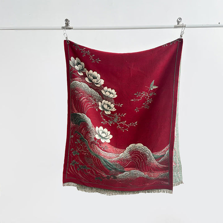 BWOOOH Fall Lotus Flowers Ocean Waves Pattern Soft Scarf 