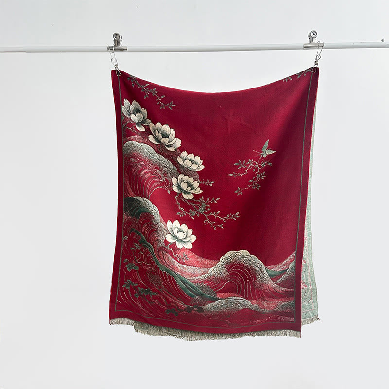 BWOOOH Fall Lotus Flowers Ocean Waves Pattern Soft Scarf 