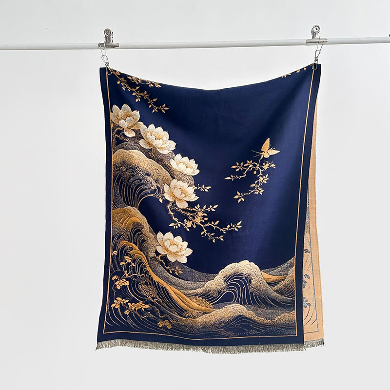BWOOOH Fall Lotus Flowers Ocean Waves Pattern Soft Scarf 