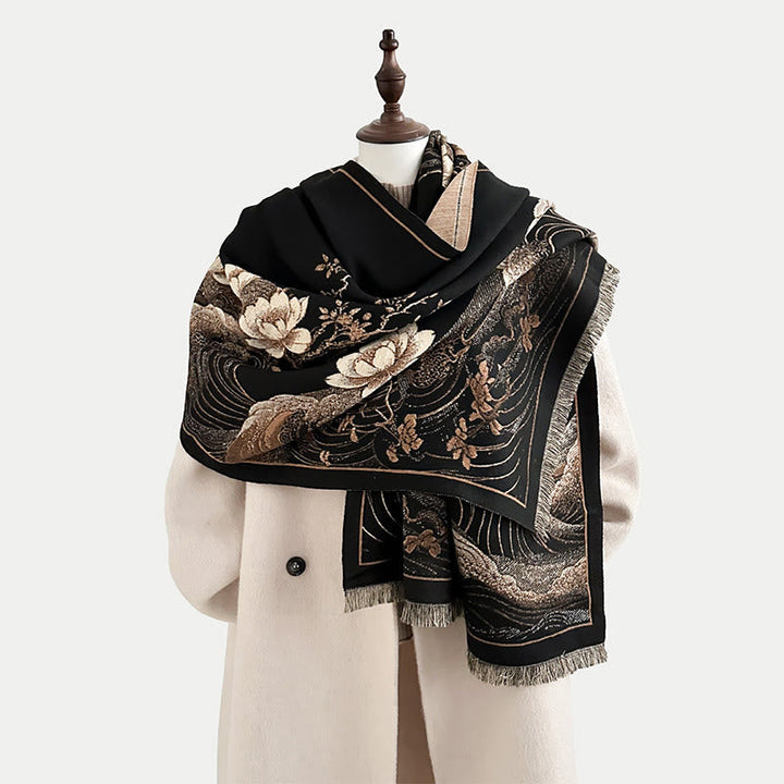 BWOOOH Fall Lotus Flowers Ocean Waves Pattern Soft Scarf 