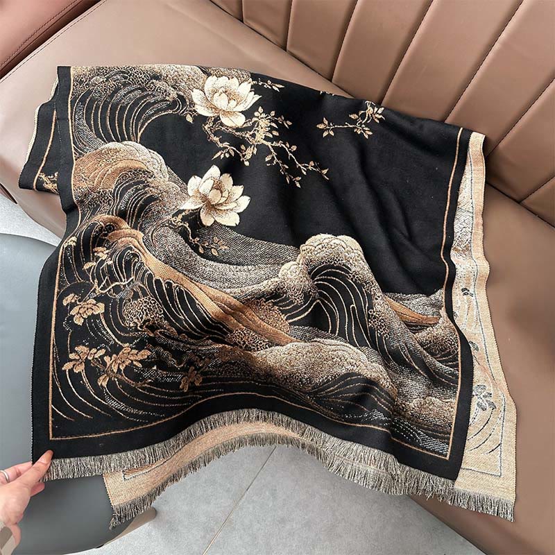 BWOOOH Fall Lotus Flowers Ocean Waves Pattern Soft Scarf 