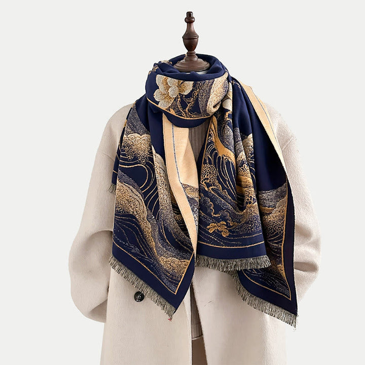 BWOOOH Fall Lotus Flowers Ocean Waves Pattern Soft Scarf 